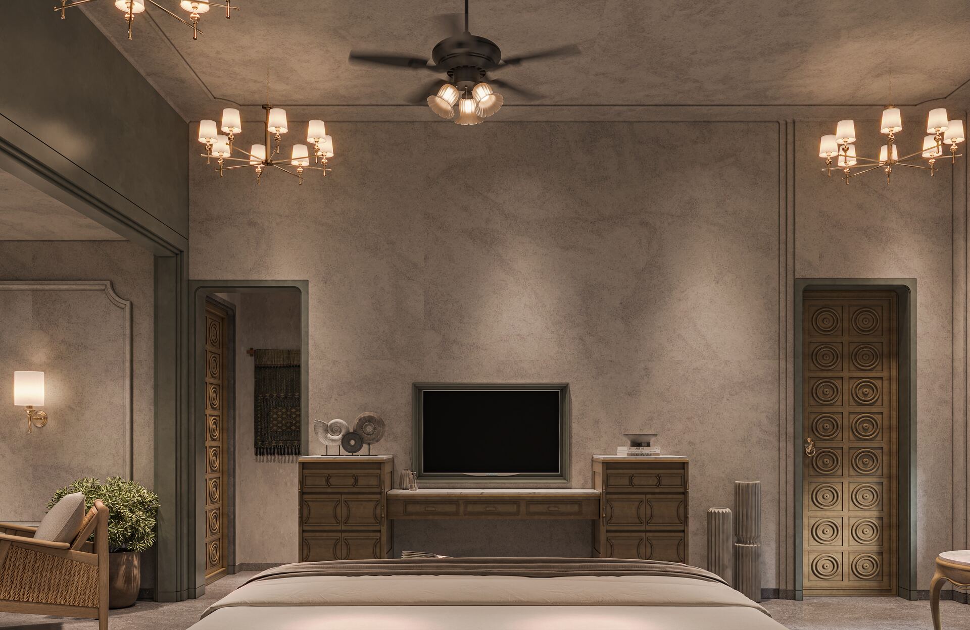 Earth-toned bedroom lounge