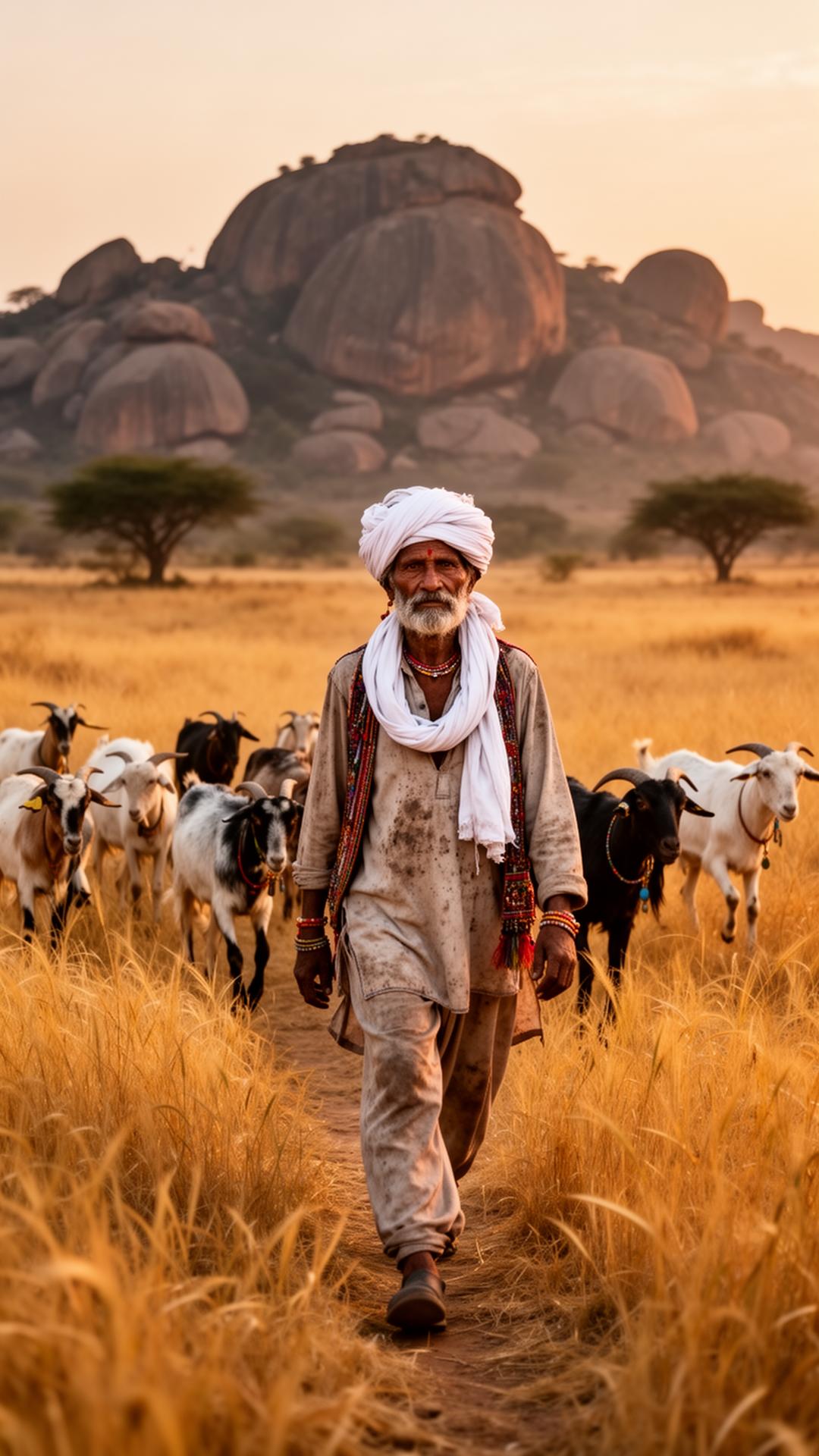 A Rabari shepherd at first light