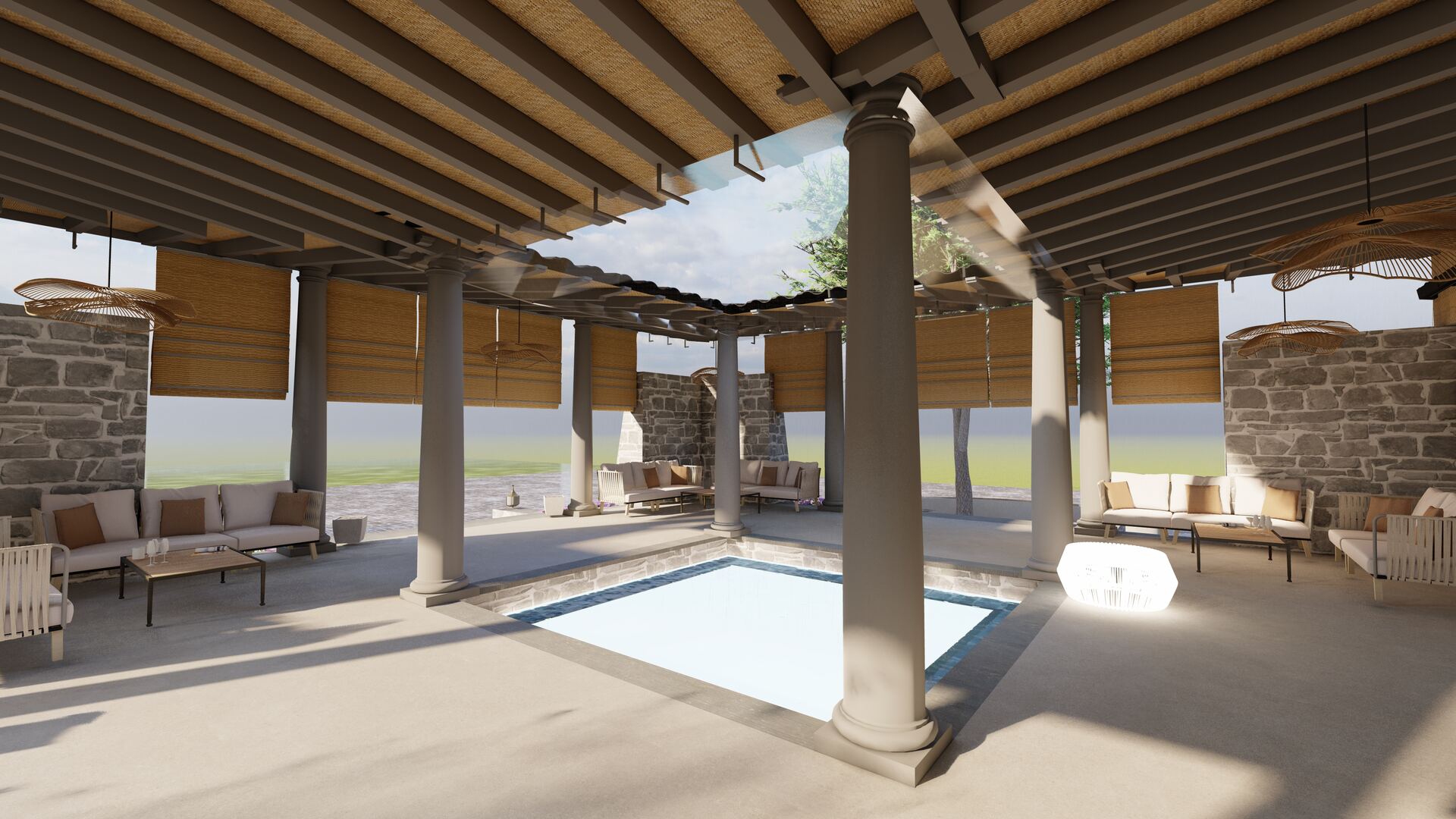 Open-air reception with central pool