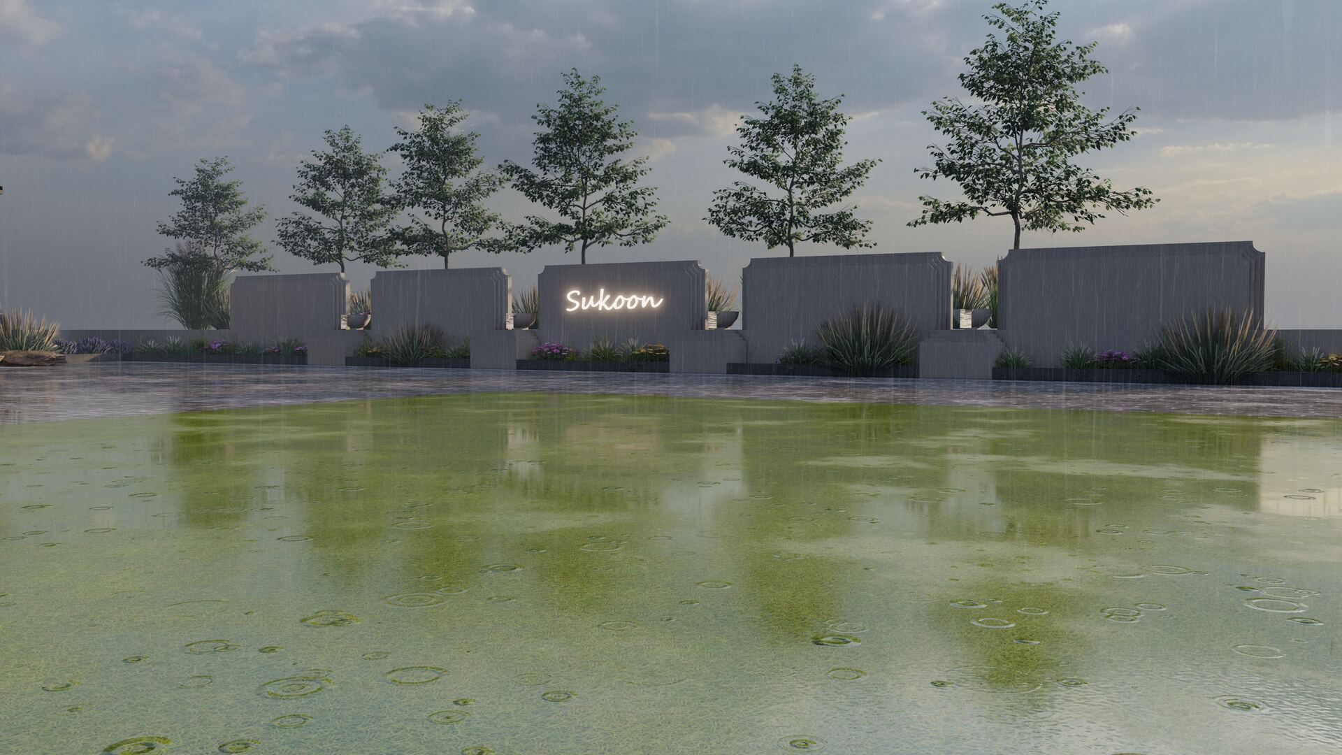 Lily pond beside signage