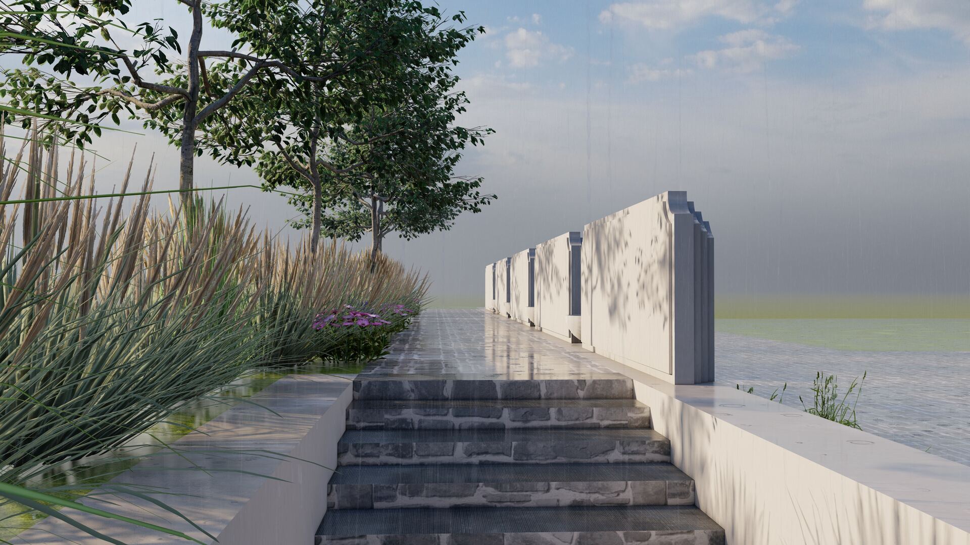 Terrace with native grasses