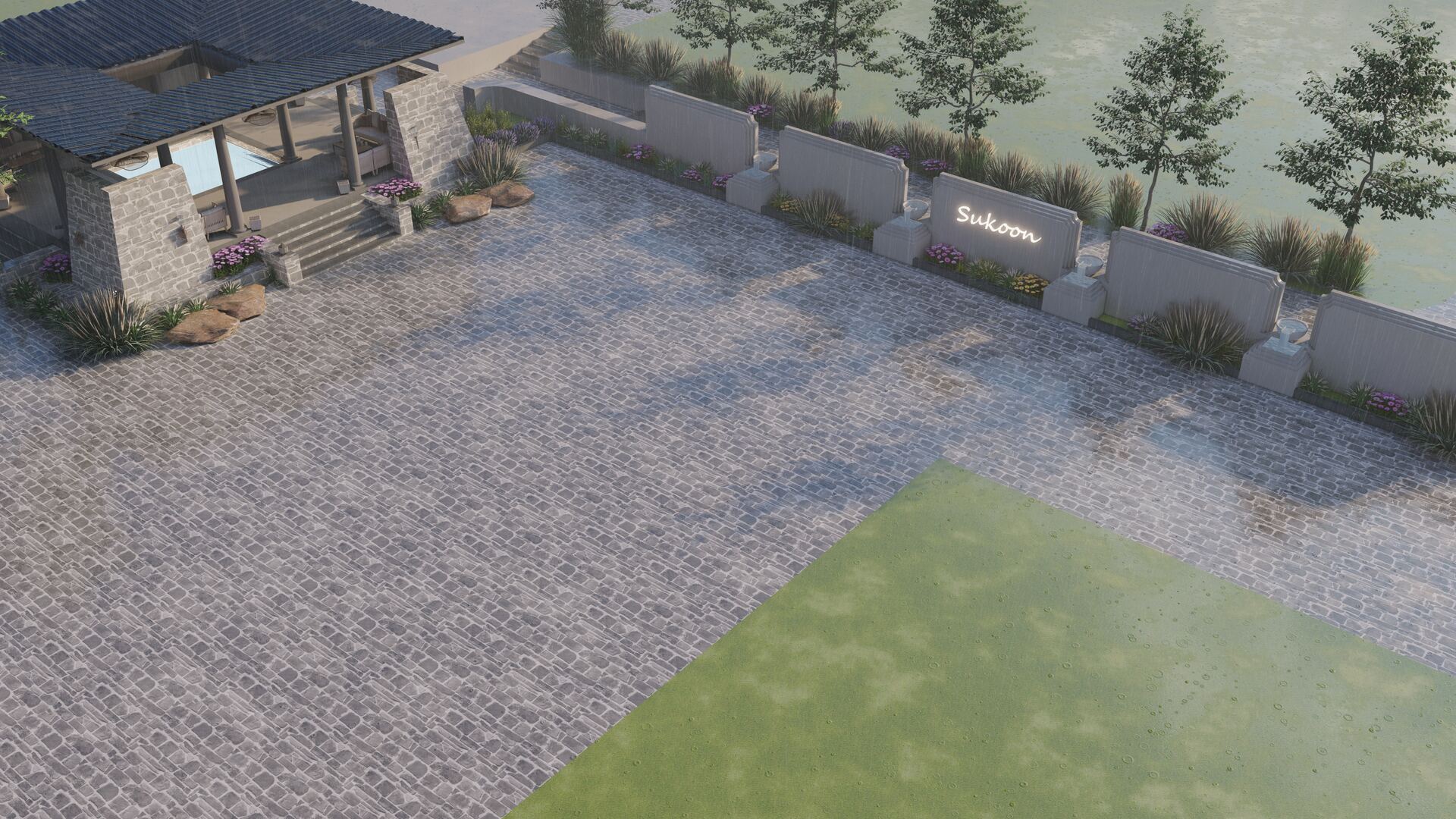 Axonometric of paving and signage