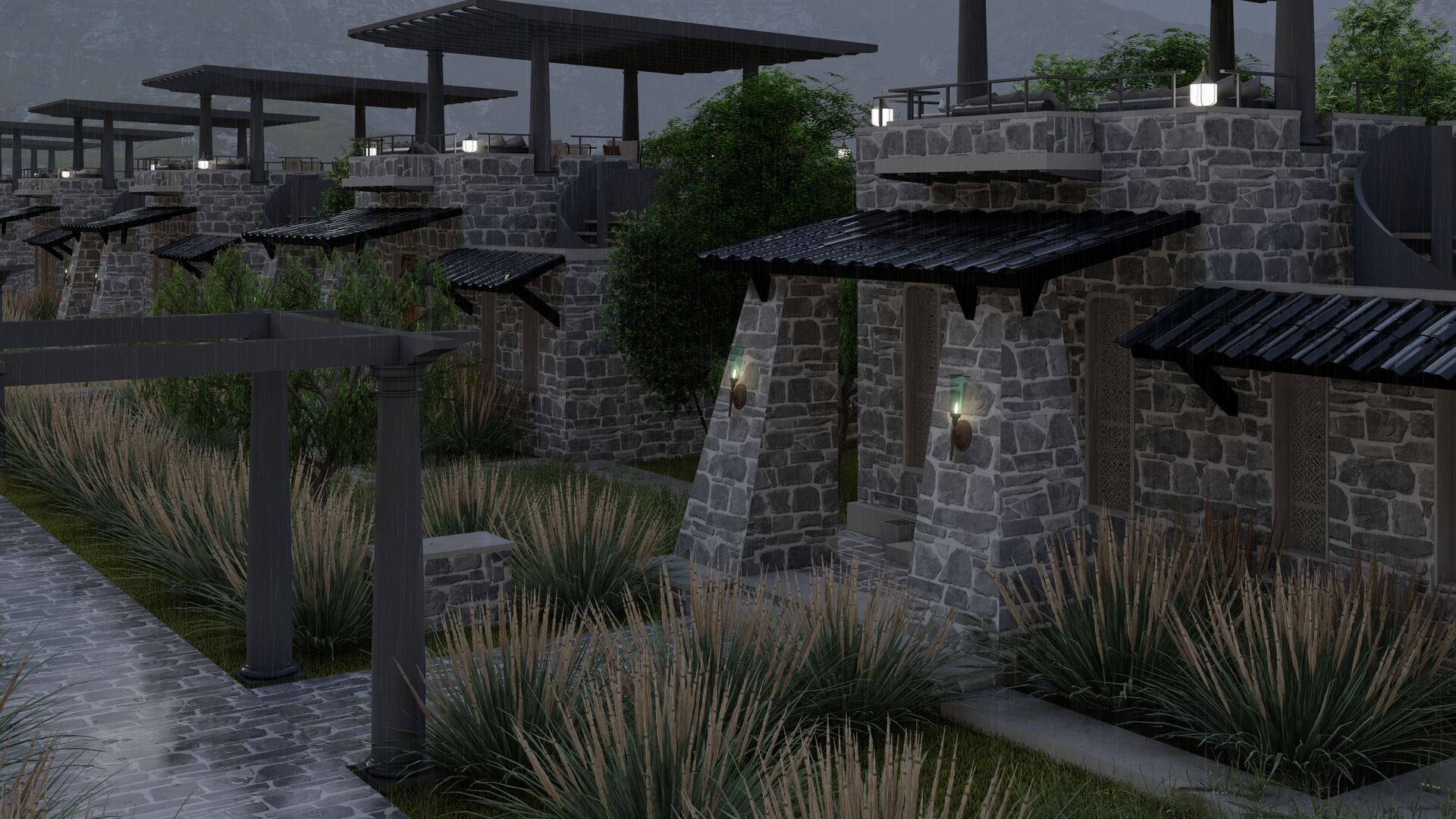 Top-down villa cluster