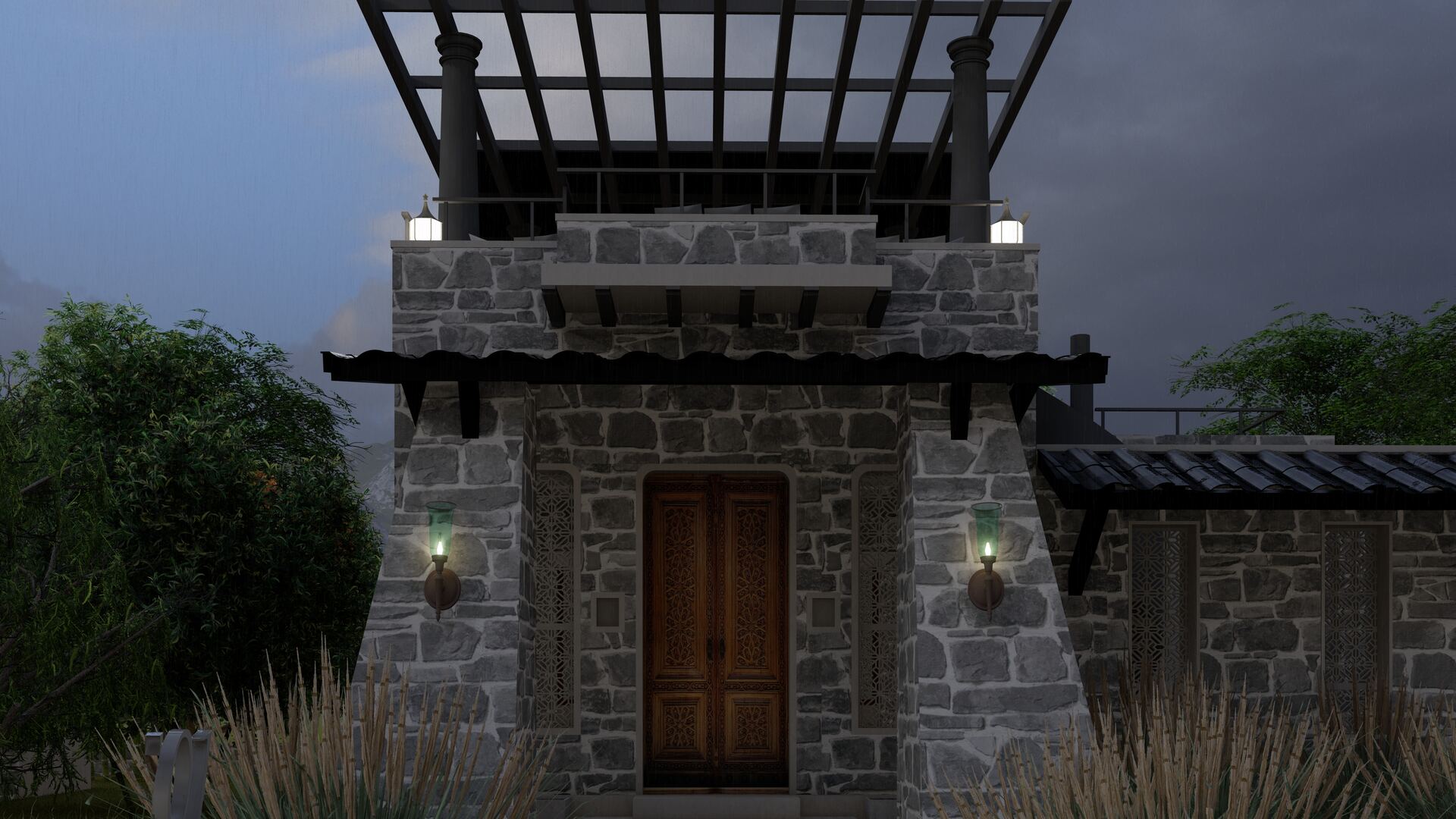 A villa under stars