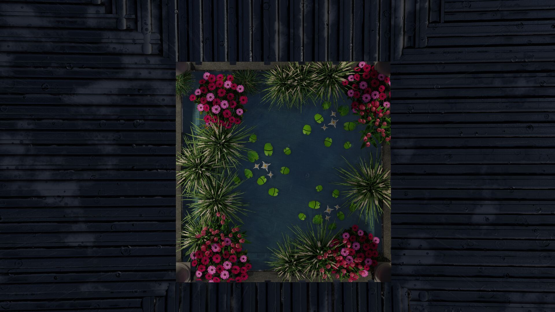 Top-down floral courtyard