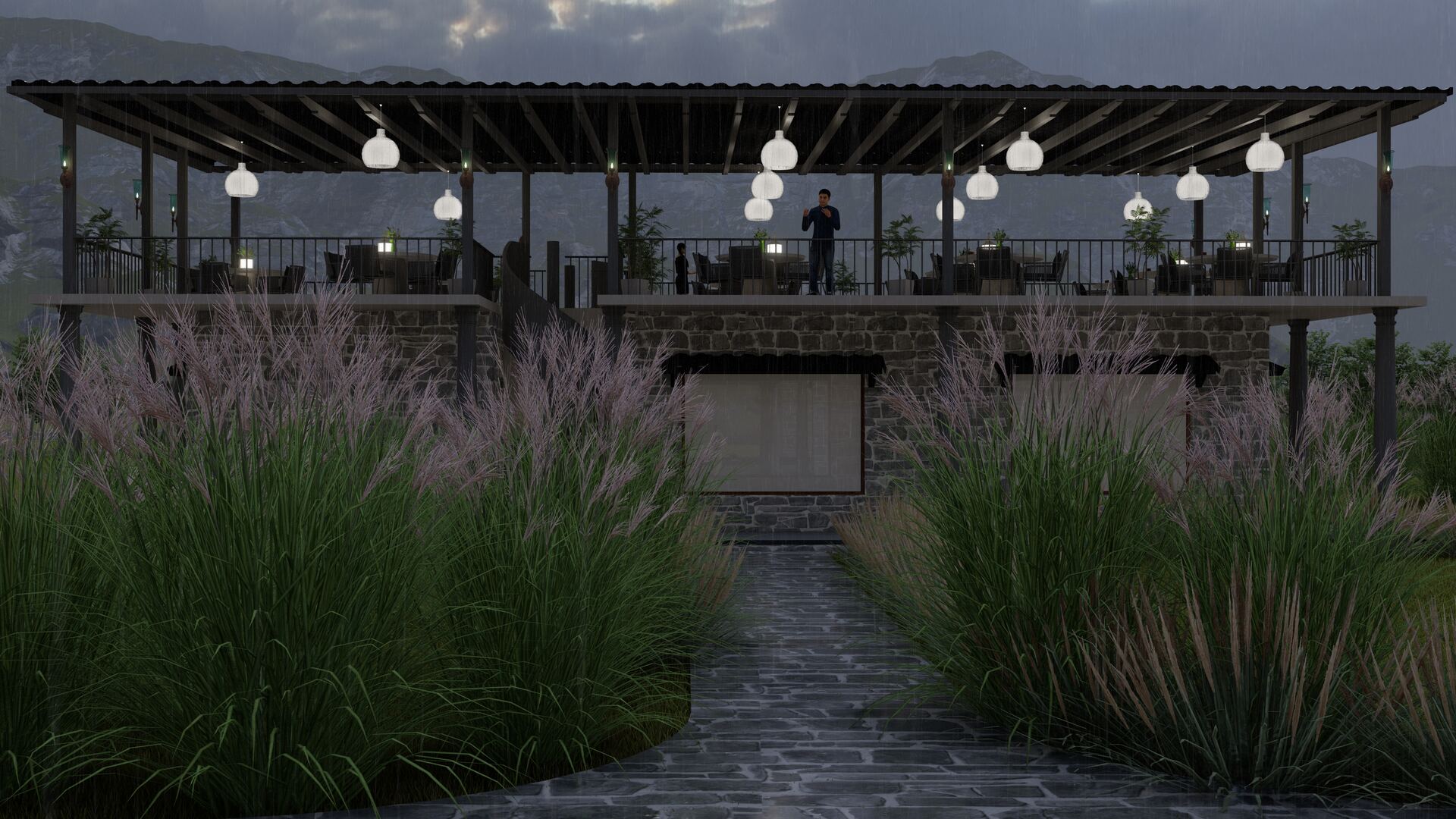 Pavilion behind lavender