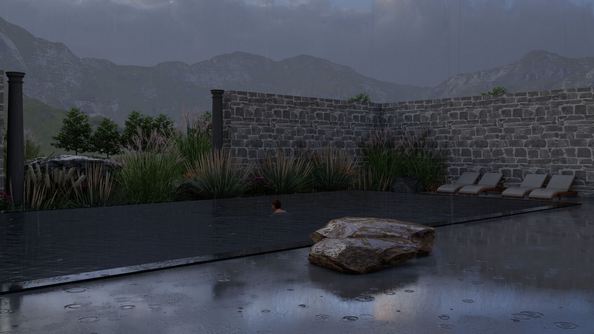 Infinity pool toward the mountains