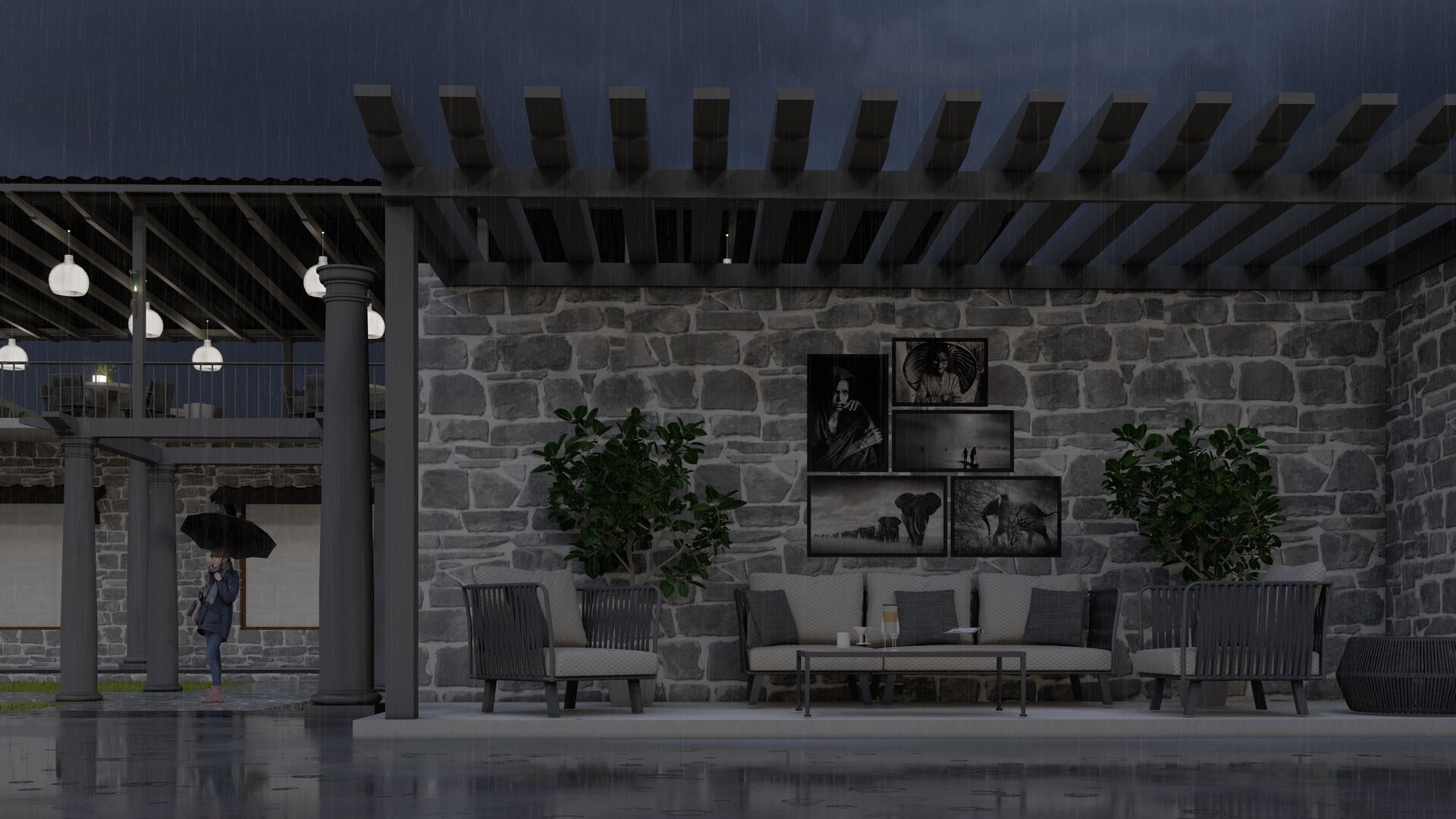 Inside the dining pavilion