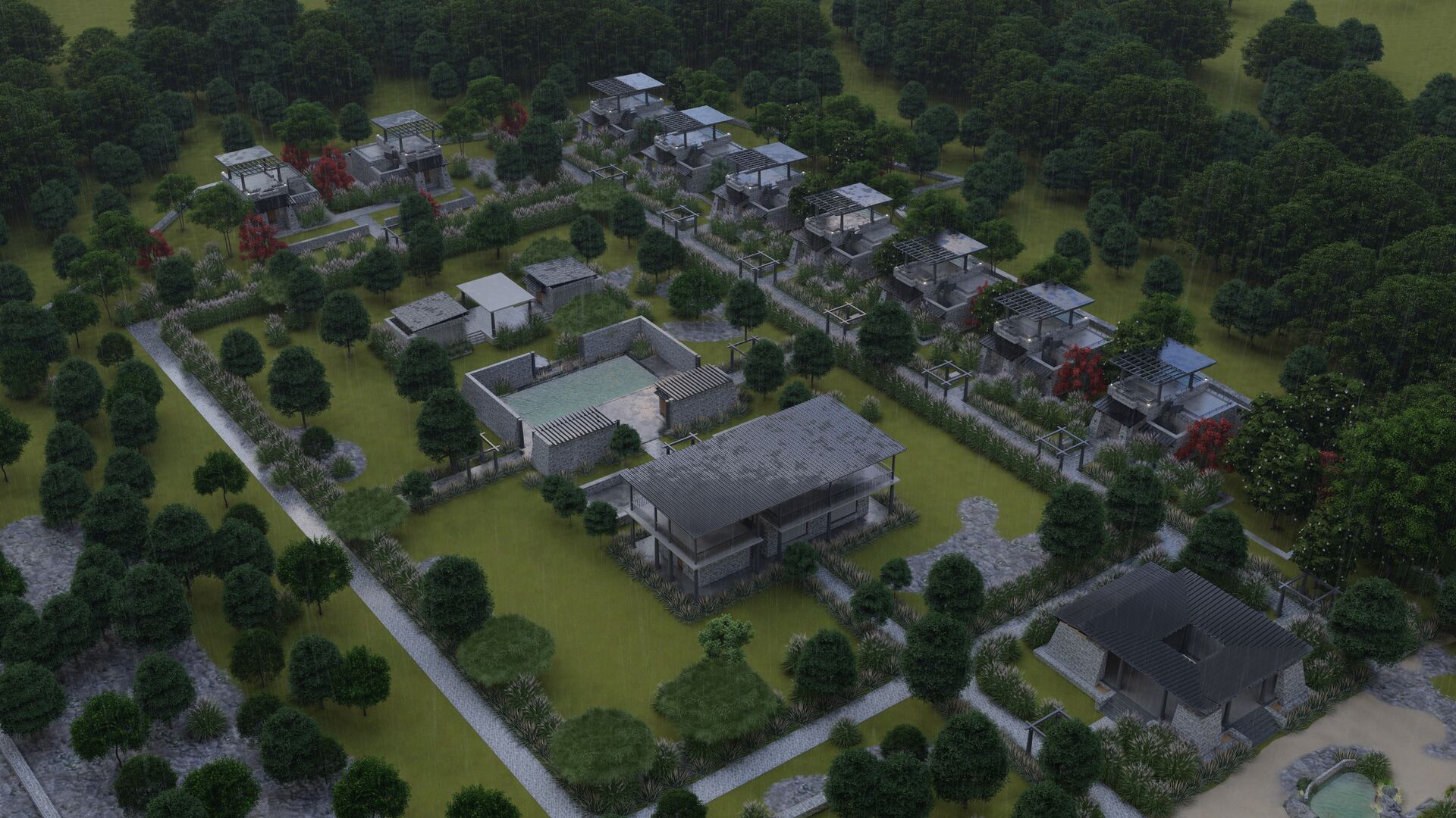 Aerial view of the resort grounds