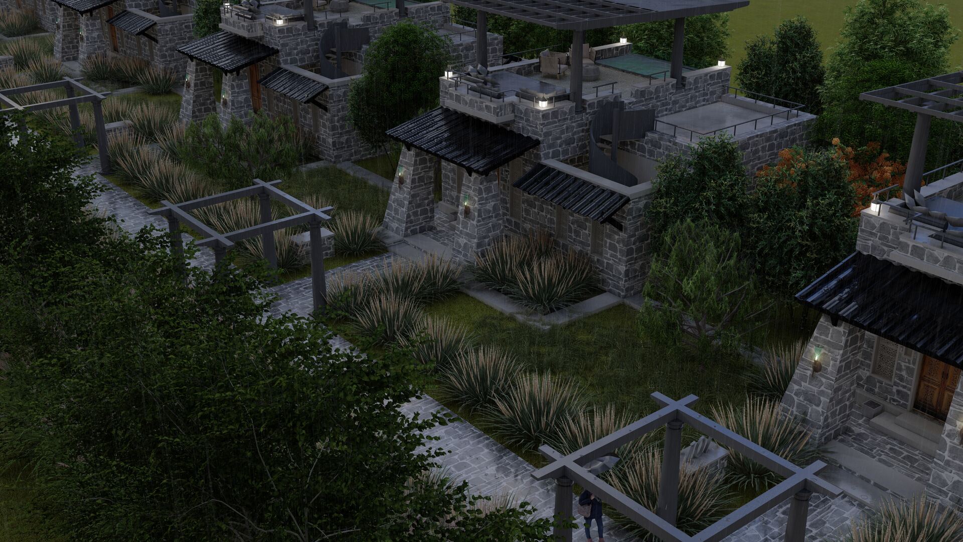 Resort lit at night